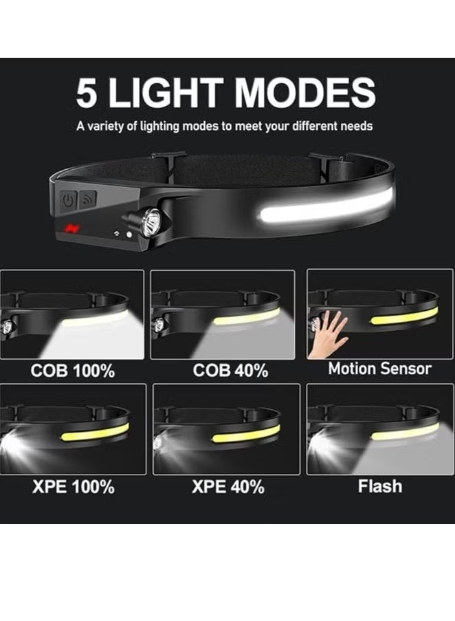 Headlamps Rechargeable 2PCS Camping Headlamp, 230° Wide Beam Lightweight LED Head lamp with Motion Sensor for Adults - Camping Accessories Gear, Waterproof Head Light Flashlight for Camping Hiking, Running, Repairing, Fishing, Cycling - Image 2