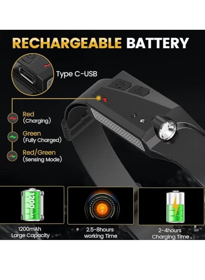 Headlamps Rechargeable 2PCS Camping Headlamp, 230° Wide Beam Lightweight LED Head lamp with Motion Sensor for Adults - Camping Accessories Gear, Waterproof Head Light Flashlight for Camping Hiking, Running, Repairing, Fishing, Cycling - Image 3