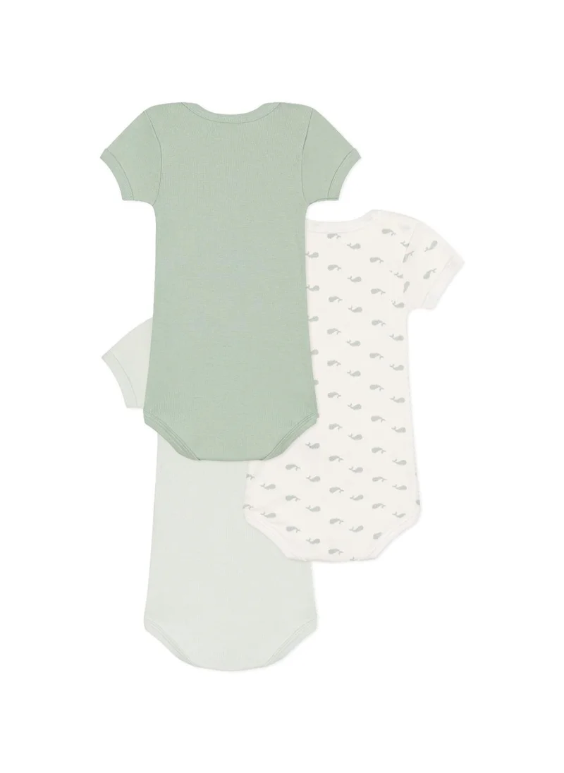 بيتي باتو Babies' short-sleeved whale-themed cotton bodysuits - 3-Pack