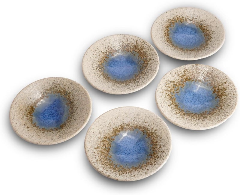 COTONOHA Mino Ware Ceramic Plates Set of 5 55Inch Japanese Small Appetizer  Dessert Dishes Handcrafted Blue Watercolor Glaze Design Microwave  Dishwasher Safe Made in Japan - Image 1