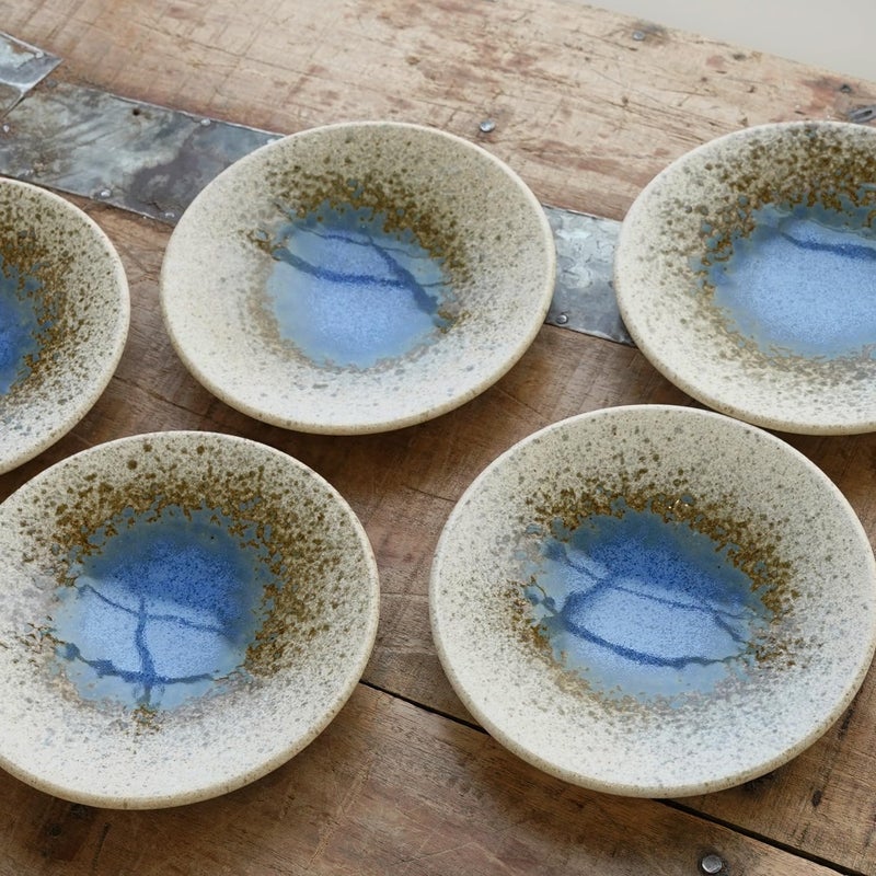 COTONOHA Mino Ware Ceramic Plates Set of 5 55Inch Japanese Small Appetizer  Dessert Dishes Handcrafted Blue Watercolor Glaze Design Microwave  Dishwasher Safe Made in Japan - Image 4