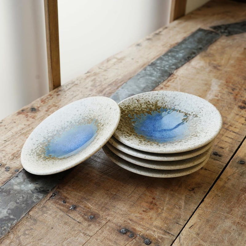 COTONOHA Mino Ware Ceramic Plates Set of 5 55Inch Japanese Small Appetizer  Dessert Dishes Handcrafted Blue Watercolor Glaze Design Microwave  Dishwasher Safe Made in Japan - Image 3