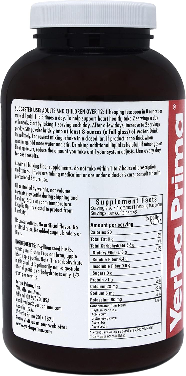 Yerba Prima مسحوق صيغة الألياف القابلة للذوبان من ييربا بريما 12 أونصة مكمل غذائي للألياف القابلة للذوبان الطبيعية خالي من الغلوتين غير معدل وراثيًا مصنوع في الولايات المتحدة الأمريكية - Image 3