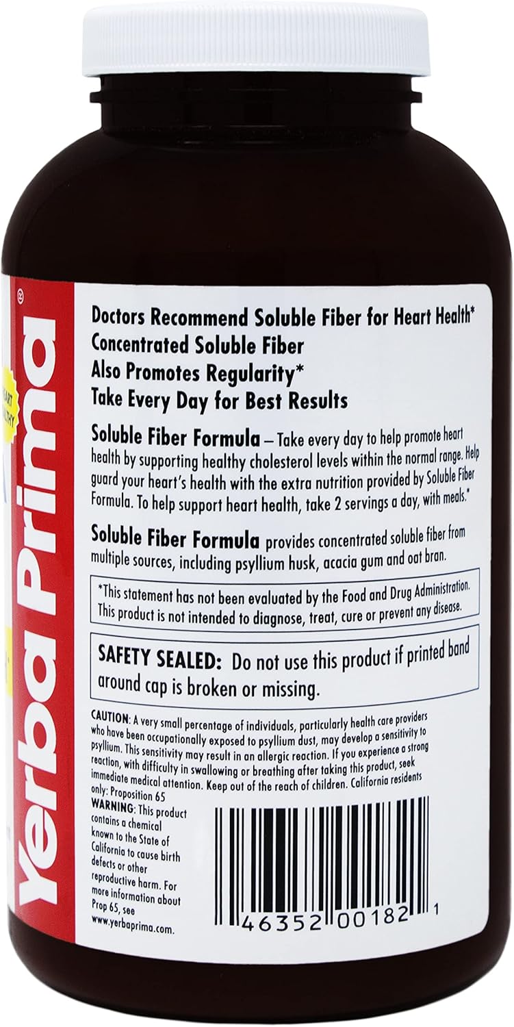 Yerba Prima مسحوق صيغة الألياف القابلة للذوبان من ييربا بريما 12 أونصة مكمل غذائي للألياف القابلة للذوبان الطبيعية خالي من الغلوتين غير معدل وراثيًا مصنوع في الولايات المتحدة الأمريكية - Image 4