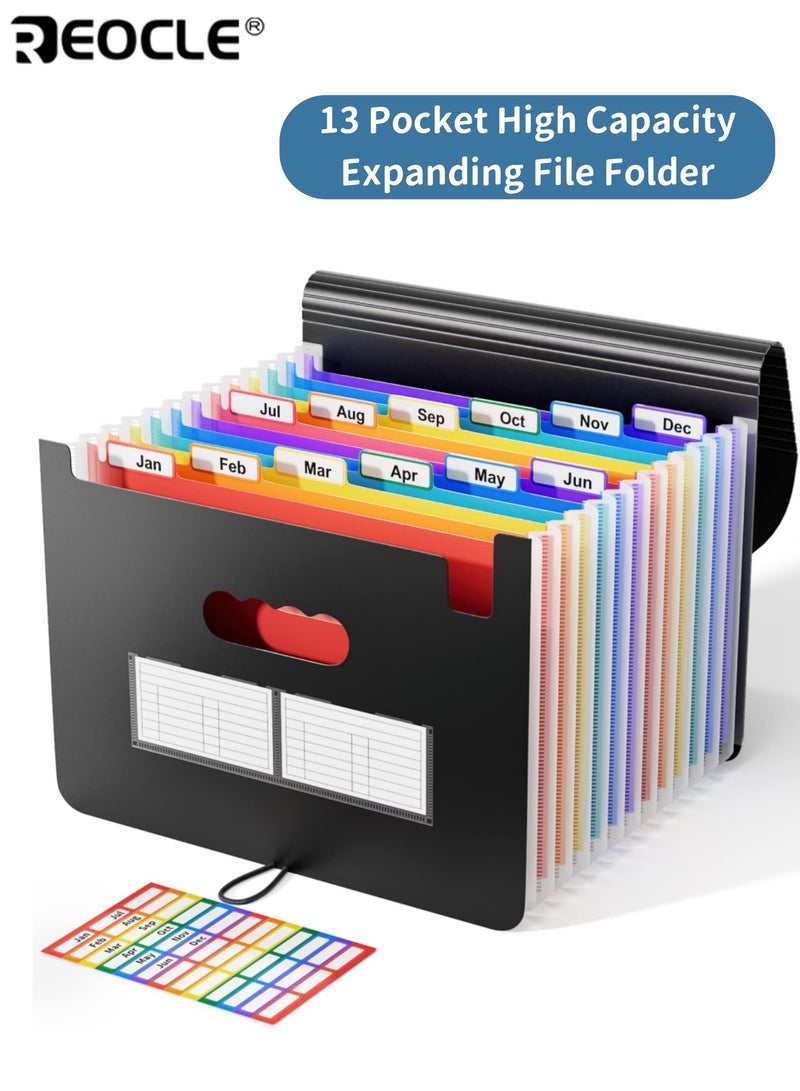 REOCLE 13 Pocket Expanding File Folder Accordion File Organizer A4 Letter Size Portable Document Organizer High Capacity Tear-Resistant Water-Repellent Ideal for Home Office School - Image 1