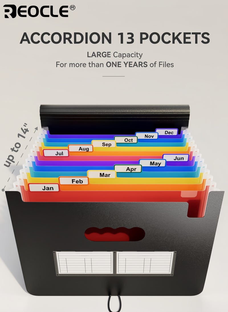 REOCLE 13 Pocket Expanding File Folder Accordion File Organizer A4 Letter Size Portable Document Organizer High Capacity Tear-Resistant Water-Repellent Ideal for Home Office School - Image 2