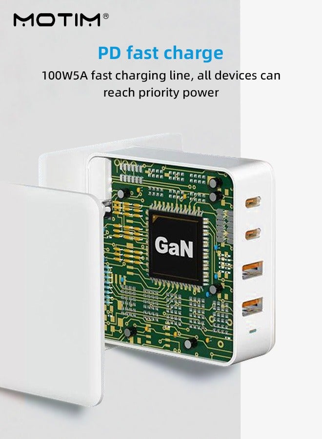 Motim 100W USB C Charger, 4-Port PD + QC GaN Phone Laptop Charger, Type C Compact Fast Wall Charger Adapter/Fast Charging Station Hub for MacBook Pro/Air, Dell XPS, iPad Pro, iPhone, Samsung, Steam Deck, etc - Image 5