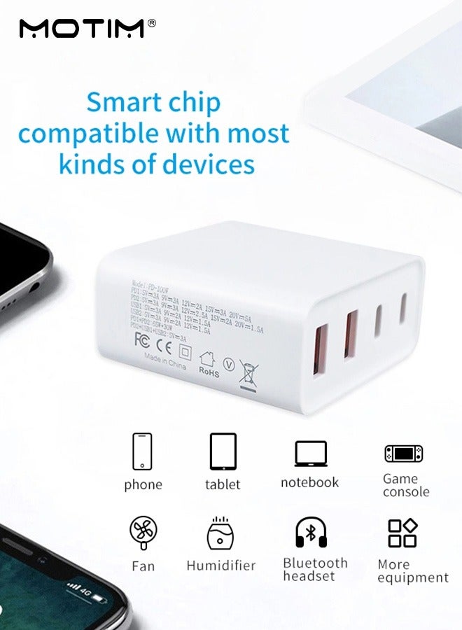 Motim 100W USB C Charger, 4-Port PD + QC GaN Phone Laptop Charger, Type C Compact Fast Wall Charger Adapter/Fast Charging Station Hub for MacBook Pro/Air, Dell XPS, iPad Pro, iPhone, Samsung, Steam Deck, etc - Image 3