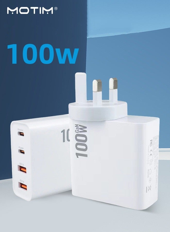 Motim 100W USB C Charger, 4-Port PD + QC GaN Phone Laptop Charger, Type C Compact Fast Wall Charger Adapter/Fast Charging Station Hub for MacBook Pro/Air, Dell XPS, iPad Pro, iPhone, Samsung, Steam Deck, etc - Image 1