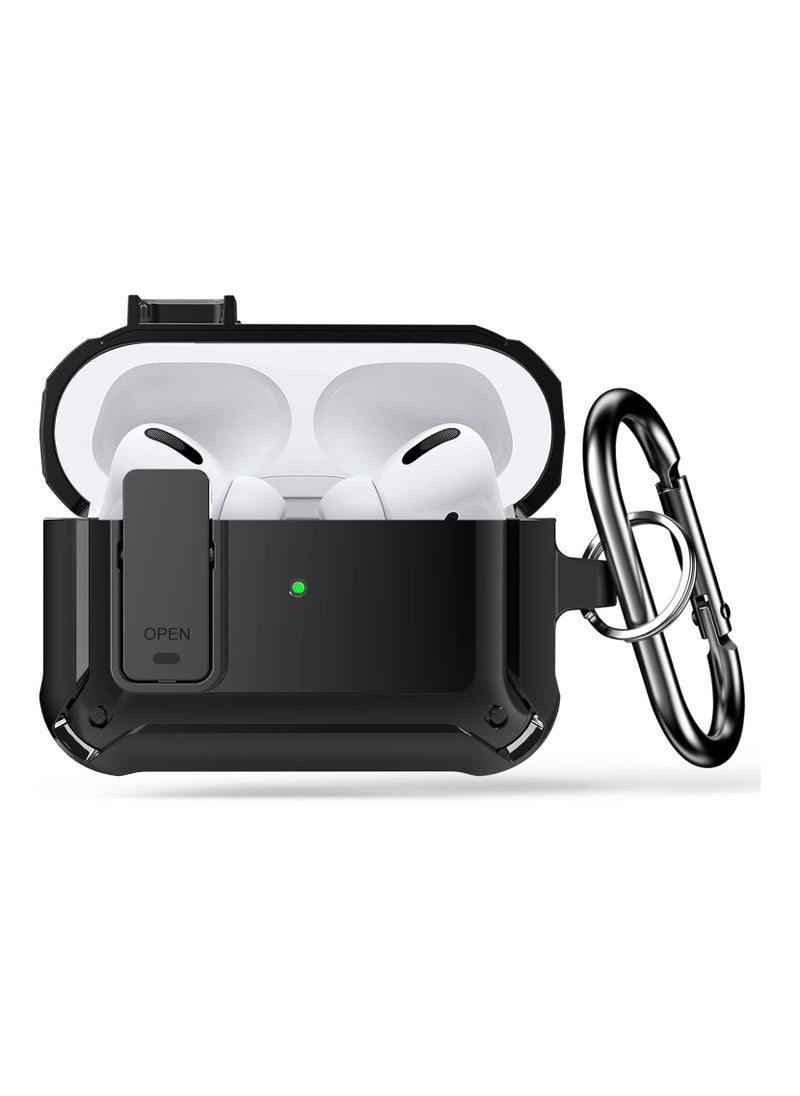 ماركة غير محددة - حافظة حماية من الصدمات لجهاز Airpods Pro 2/1 Gen مع قفل 2023/2022/2019، حافظة Armor Rugged لجهاز Apple Airpod Pro 2/1st Generation مع سلسلة مفاتيح للنساء والرجال باللون الأسود - Image 1