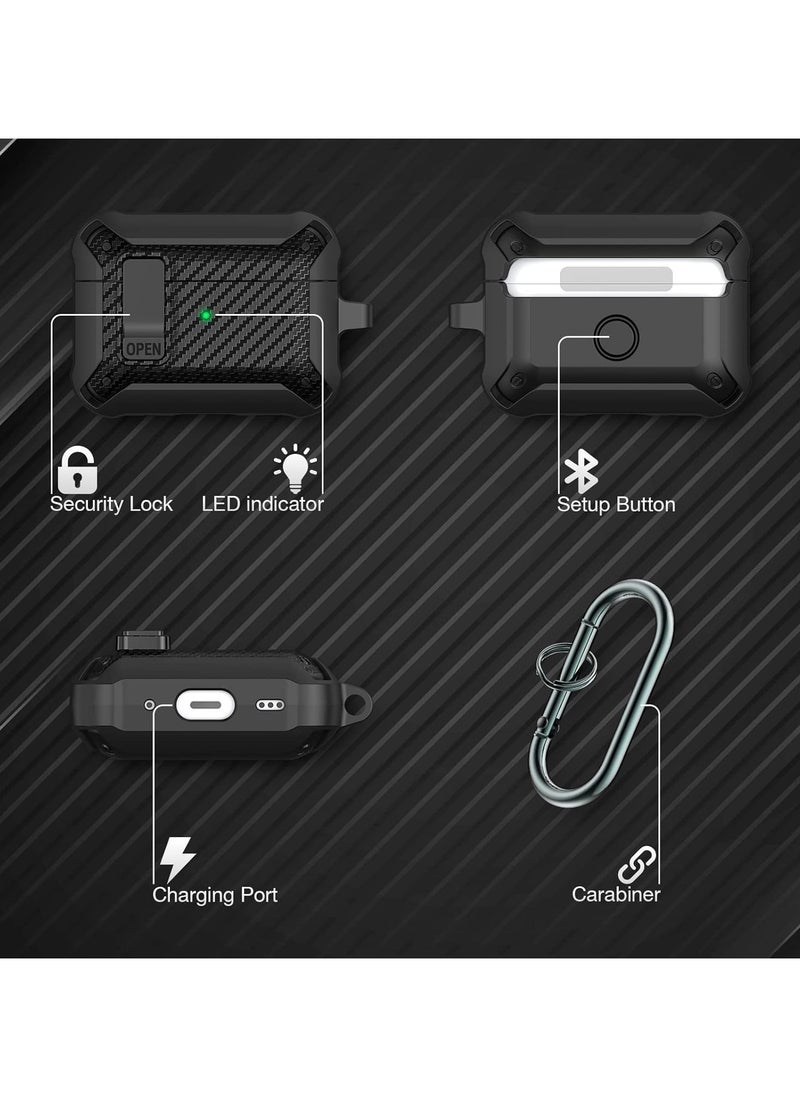ماركة غير محددة - حافظة حماية من الصدمات لجهاز Airpods Pro 2/1 Gen مع قفل 2023/2022/2019، حافظة Armor Rugged لجهاز Apple Airpod Pro 2/1st Generation مع سلسلة مفاتيح للنساء والرجال باللون الأسود - Image 1