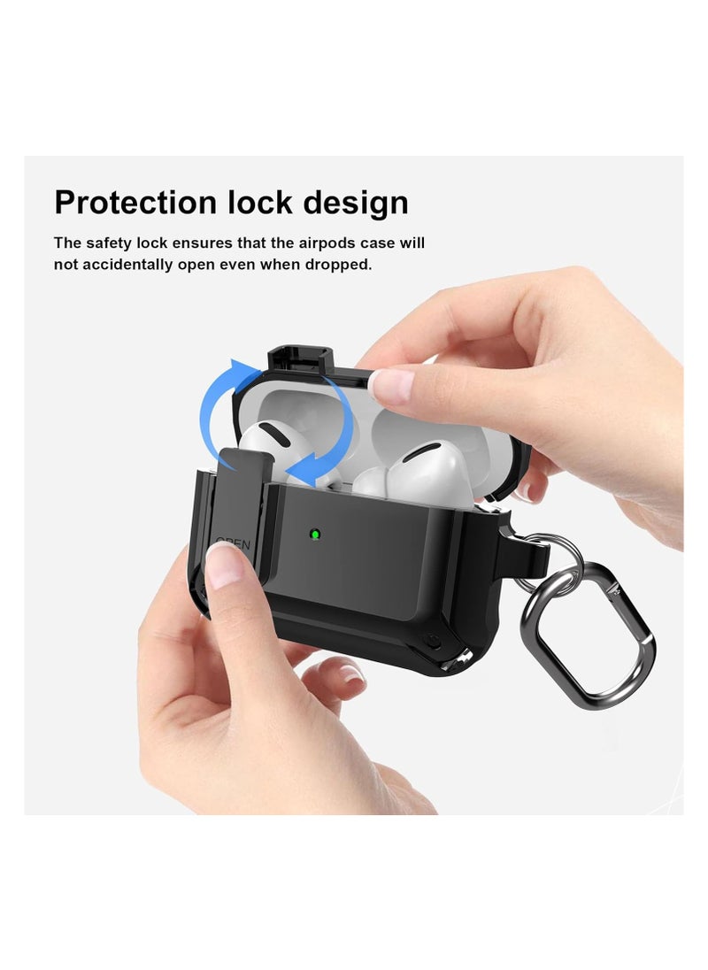 ماركة غير محددة - حافظة حماية من الصدمات لجهاز Airpods Pro 2/1 Gen مع قفل 2023/2022/2019، حافظة Armor Rugged لجهاز Apple Airpod Pro 2/1st Generation مع سلسلة مفاتيح للنساء والرجال باللون الأسود - Image 1