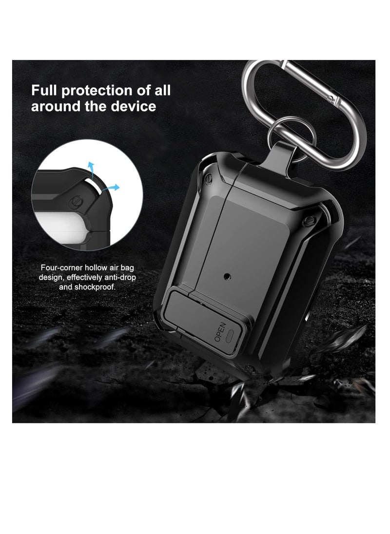ماركة غير محددة - حافظة حماية من الصدمات لجهاز Airpods Pro 2/1 Gen مع قفل 2023/2022/2019، حافظة Armor Rugged لجهاز Apple Airpod Pro 2/1st Generation مع سلسلة مفاتيح للنساء والرجال باللون الأسود - Image 1