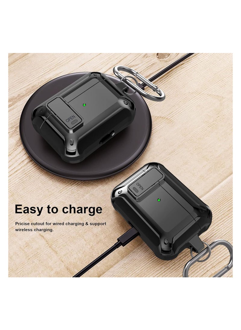 ماركة غير محددة - حافظة حماية من الصدمات لجهاز Airpods Pro 2/1 Gen مع قفل 2023/2022/2019، حافظة Armor Rugged لجهاز Apple Airpod Pro 2/1st Generation مع سلسلة مفاتيح للنساء والرجال باللون الأسود - Image 1