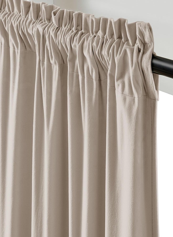 Lazzzy Velvet Curtains Oatmeal Room Darkening Thermal Insulated Curtains 84 Inch Length Soundproof Noise Reducing Drapes for Bedroom Living Privacy Home Decor Rod Pocket, 2 Panels - Image 2