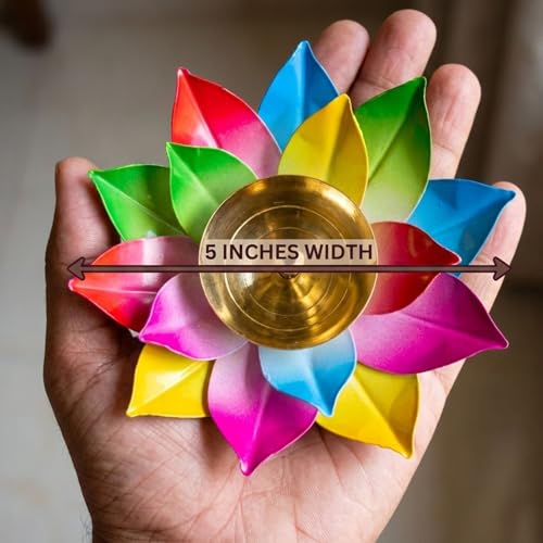 Ein Sof Lotus Brass Diya for Puja - Akhand Jyoti Diya for Pooja Room , Kamal Shaped Lamp for Home Decoration (Pachranga) - Image 4