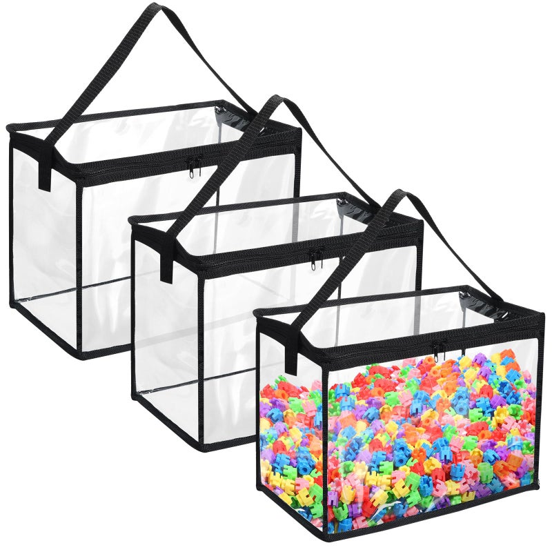 Clysee 3 Pcs Toy Storage Bags with Zipper Large Clear PVC Organizing Bags for Building Blocks Board Games and Beach Toys Storage - Image 1