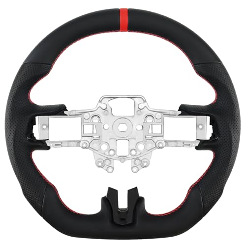 LOSCHEN Full Leather Steering Wheel for Mustang EcoBoost/GT/Shelby GT350/GT350R 2015-2017, Perforated Leather Steering Wheel, D-shaped Flat-bottom - Image 1