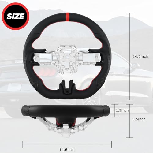 LOSCHEN Full Leather Steering Wheel for Mustang EcoBoost/GT/Shelby GT350/GT350R 2015-2017, Perforated Leather Steering Wheel, D-shaped Flat-bottom - Image 2