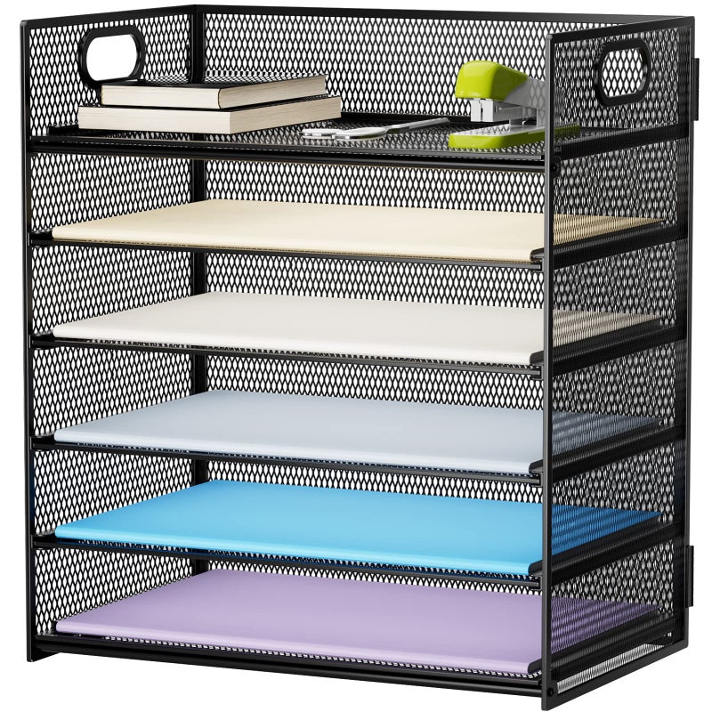 Marbrasse 6 Tier Paper Organizer Letter Tray - Mesh Desk File Organizer with Handle, Paper Sorter Organizer for Letter/A4 Office File Folder Holder - Black - Image 1