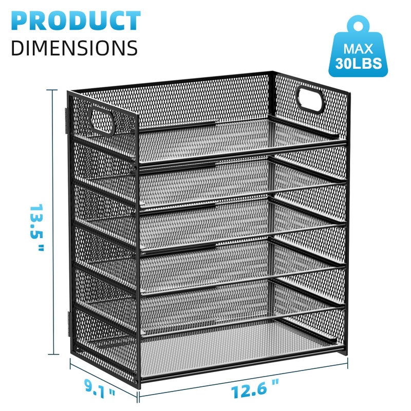 Marbrasse 6 Tier Paper Organizer Letter Tray - Mesh Desk File Organizer with Handle, Paper Sorter Organizer for Letter/A4 Office File Folder Holder - Black - Image 4