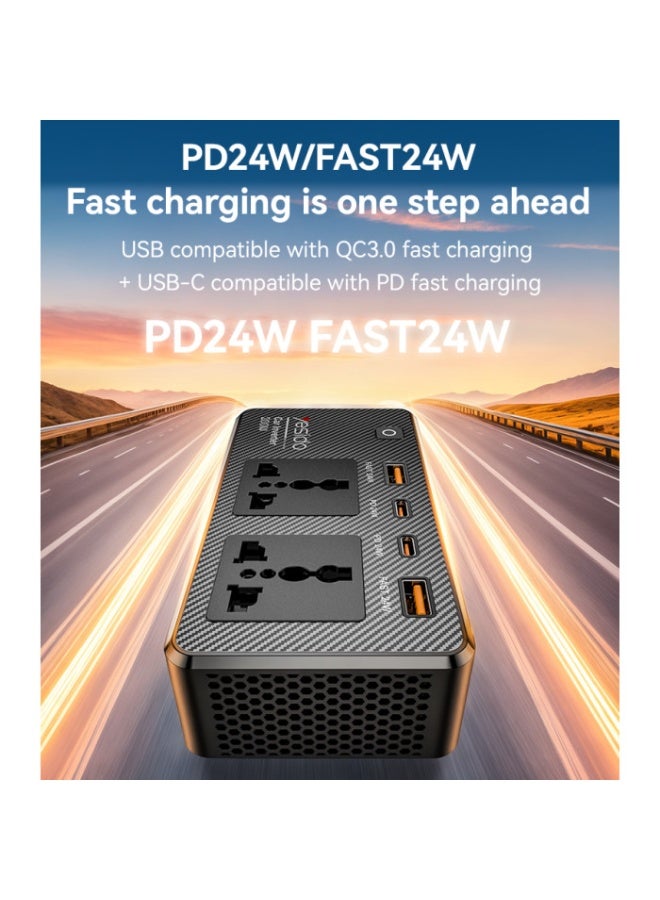 Yesido VC07 200W Car Power Inverter, QC3.0 and PD Charger, 12V to 220V Power Converter with Independent Power Switch - Black - Image 3