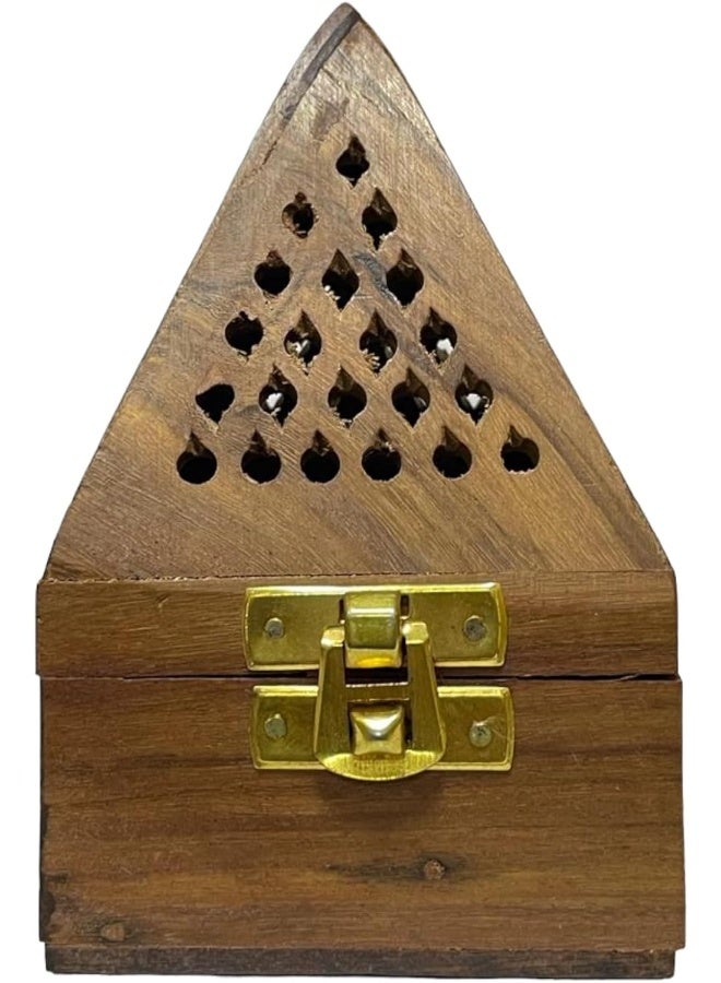 Saqoware Wooden Bakhoor Burner-Pyramid Shaped | Oud burner | Incense Bakhoor Charcoal Burner | Frankincense Burner | Madkhan | Mabkhara | Wooden Incense Burner - Image 3