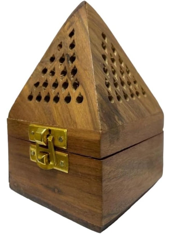 Saqoware Wooden Bakhoor Burner-Pyramid Shaped | Oud burner | Incense Bakhoor Charcoal Burner | Frankincense Burner | Madkhan | Mabkhara | Wooden Incense Burner - Image 2