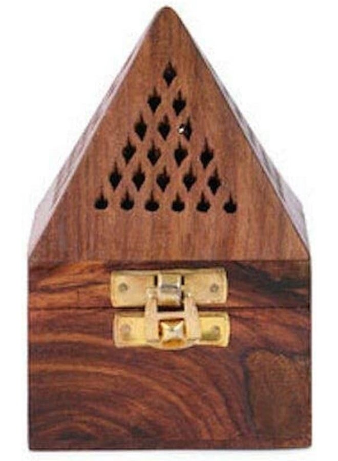 Saqoware Wooden Bakhoor Burner-Pyramid Shaped | Oud burner | Incense Bakhoor Charcoal Burner | Frankincense Burner | Madkhan | Mabkhara | Wooden Incense Burner - Image 1