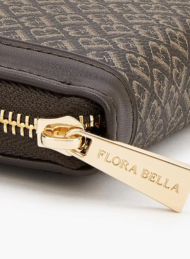 Flora Bella By Shoexpress BROWN Monogram Print Zip Around Wallet for Women | Best Price UAE