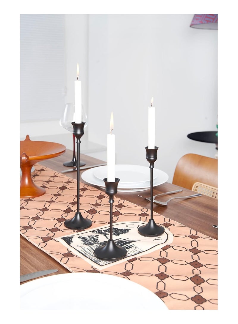 XICEN 3Pcs Black Candle Holder, Candle Stick Holders, Candlestick Holder Set for Dinning, Party, Vintage Modern Decorative Centerpiece for Table Mantel Wedding Housewarming Gift - Image 5