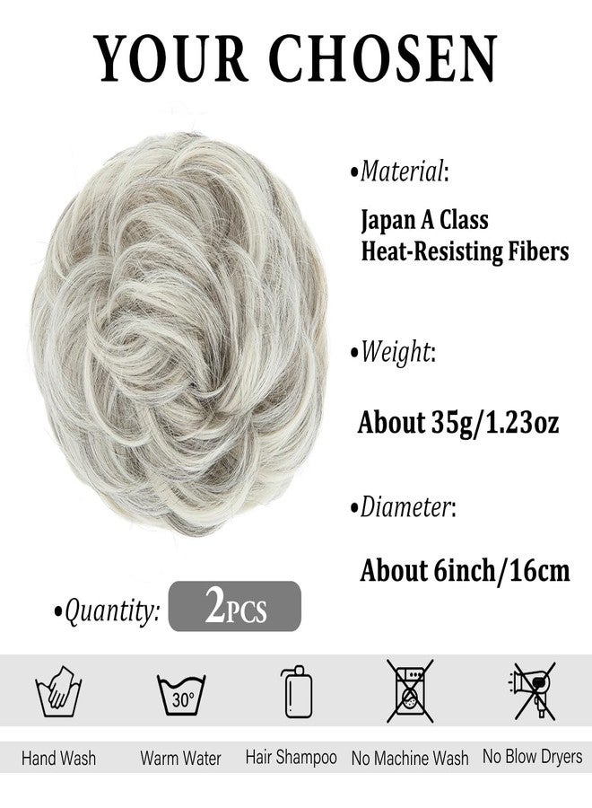SARLA 2PCS Messy Hair Bun Hair Pieces Wavy Curly Synthetic Updo Fake Scrunchies Ponytail Extension for Women Grey Multi - Image 2
