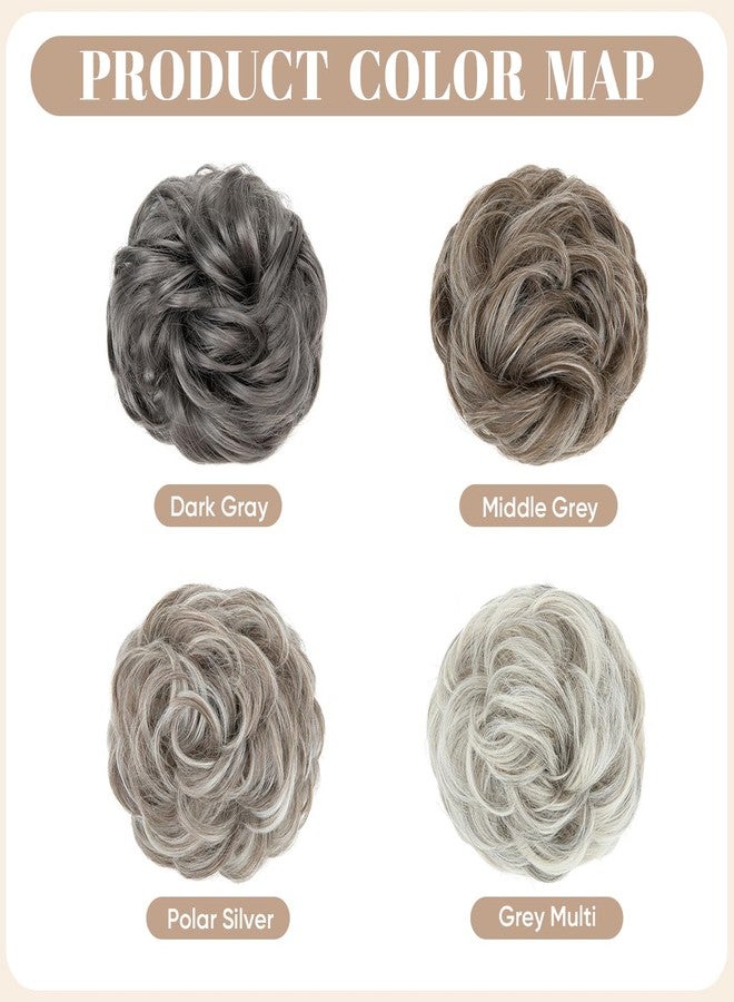 SARLA 2PCS Messy Hair Bun Hair Pieces Wavy Curly Synthetic Updo Fake Scrunchies Ponytail Extension for Women Grey Multi - Image 3