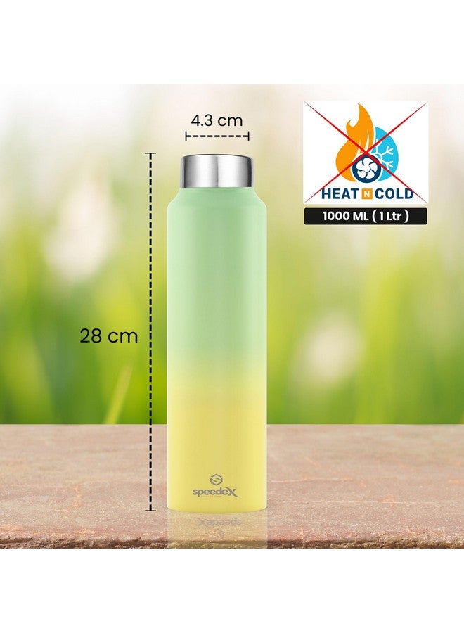 Speedex Stainless Steel Water Bottle 1 Ltr, Yellow & Green, Stainless Steel Screw Cap, Bottle for Girls and Boys, Adults & Kids, Gym, Sports, Fridge Use, School & Office - 1000ml (Set of 1) - Image 2
