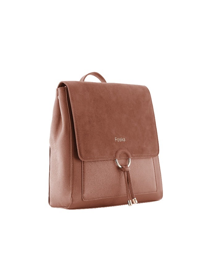 فوسكا شنطة Foska كبيرة 2 في 1: يد وظهر (Tote & Backpack) – جلد ناعم للعمل لون dusty rose – مقاس 29.5x32 سم - Image 2