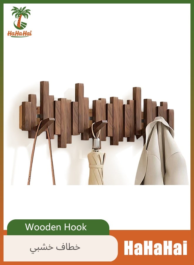 هاهاهاي خطاف خشبي، حامل معاطف بيانو مزخرف مثبت على الحائط، رف خطافات قابل للطي 8 خطافات، فن جداري، حامل حائط يحمل بسهولة جميع معاطفك أو مفاتيحك أو حقائبك، مثالي لغرفة المعيشة، غرفة النوم، المدخل، الخزانة، خلف الباب - Image 1