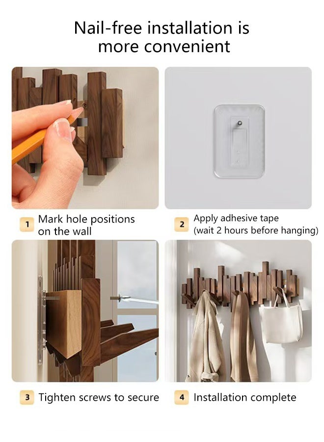 هاهاهاي خطاف خشبي، حامل معاطف بيانو مزخرف مثبت على الحائط، رف خطافات قابل للطي 8 خطافات، فن جداري، حامل حائط يحمل بسهولة جميع معاطفك أو مفاتيحك أو حقائبك، مثالي لغرفة المعيشة، غرفة النوم، المدخل، الخزانة، خلف الباب - Image 4
