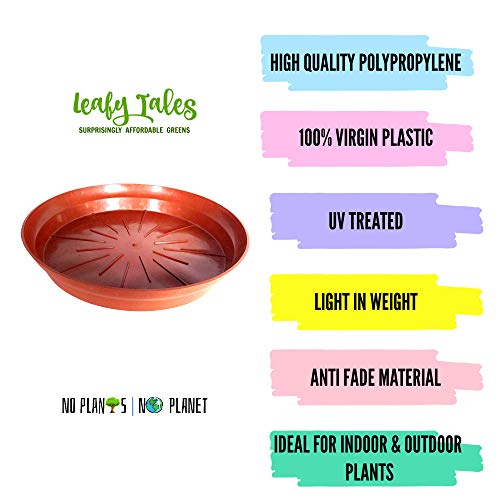 Leafy Tales Planter Bottom Plate/Gamla Dripping Tray, Terracotta Color Plastic pots | (4-inch, Brown, Pack of 16), small - Image 3