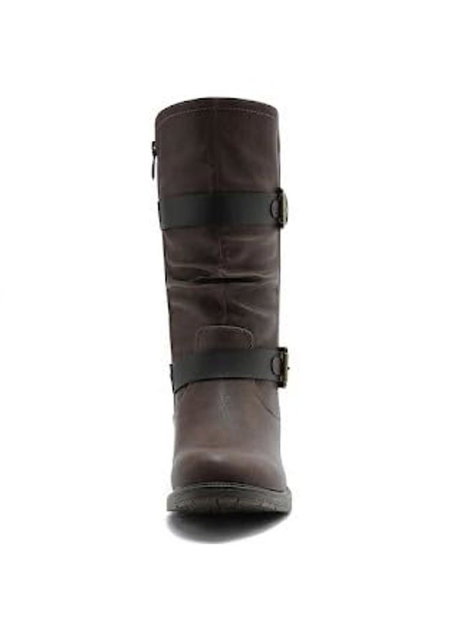 GLOBALWIN Women's Mid Calf Boots Fashion Moto Boots For Women With Buckle Straps, Side Zipper, And Low Block Heel – Biker Boots For Fall Spring Winter, Brown, 7 - Image 4