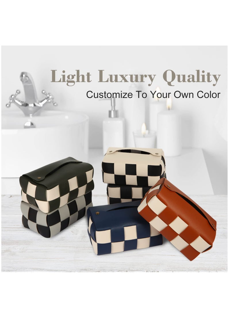 Excefore Tissue Box Cover, Rectangular Tissue Box Holder, Modern PU Leather, Stylish Checkerboard For Living Room, Decorative Shelf, Bathroom Counter Top, Bedside Table, Desk, Black - Image 4