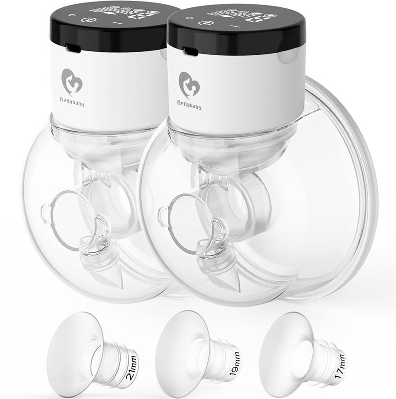 Bellababy Wearable Breast Pump Hands Free, Low Noise and Pain Free, Touch Screen Electric Breast Pump Wireless, 4 Modes 9 Levels Suction, White 2 Packs. (24mm Flanges, with 21mm/19mm/17mm Inserts) - Image 1