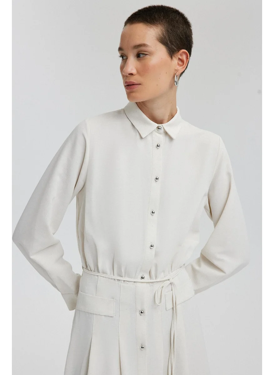 تاتشي Button Detailed Pleated Linen Dress