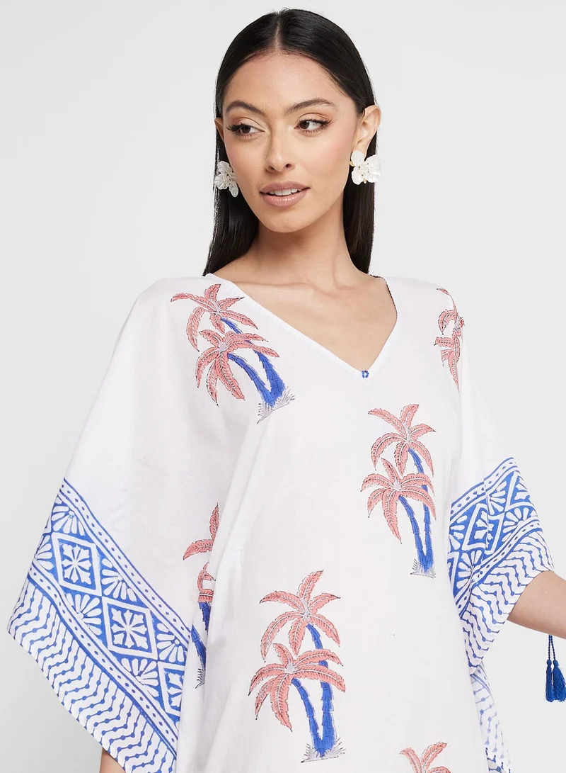 ARABIAN CLOSET Cape Sleeve Printed Kaftan