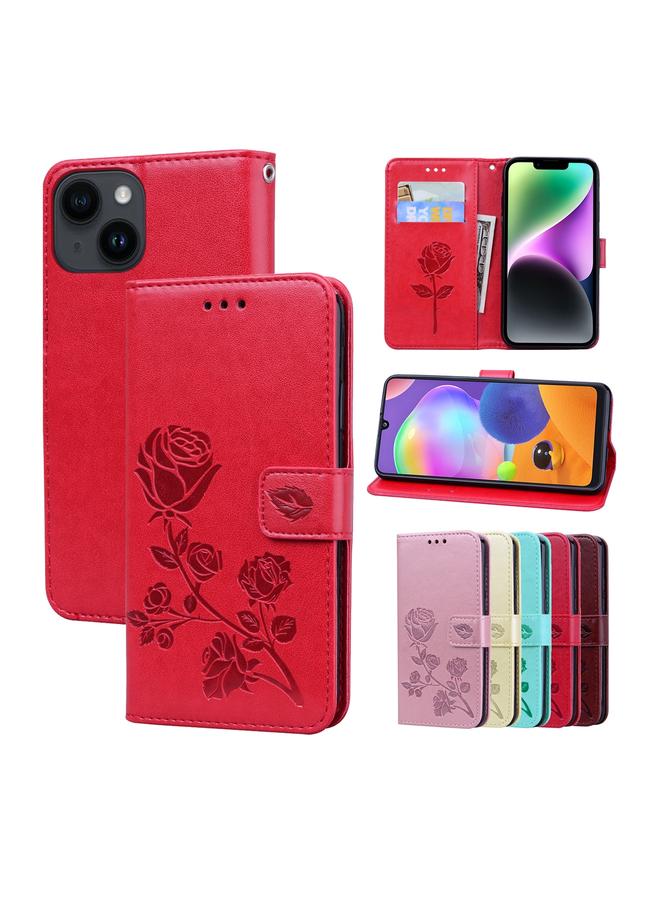 اس-توب جراب لهاتف iPhone 14 Plus من الجلد الصناعي المنقوش باللون الوردي - Image 1