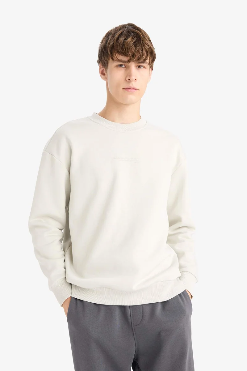 ديفاكتو Boxy Fit Printed Crew Neck Long Sleeve Sweatshirt