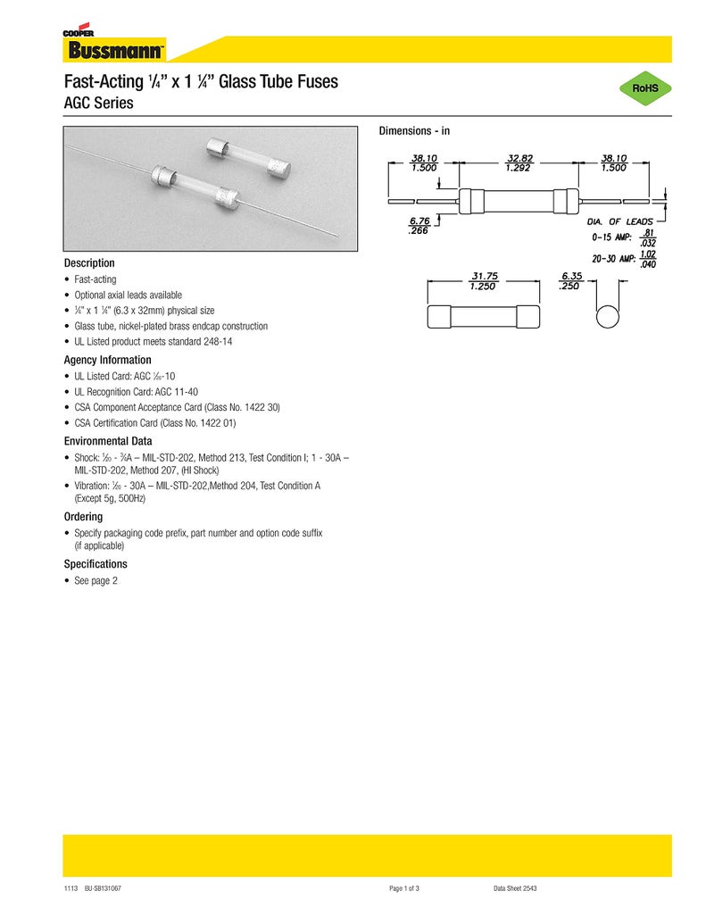 Bussmann Bussman BP/AGC-7-1/2 RP 7-1/2 Amp Fuses 5 Count - Image 3