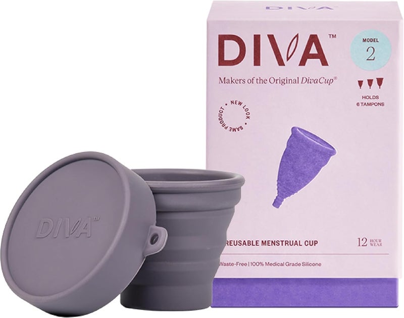 DivaCup DIVA Cup & Shaker - Medical Grade Silicone Cup for Period Care - Reusable Menstrual Cup with Shaker for On-the-Go Cleansing - Wear Up to 12 Hours - Model 2 (Wide Vaginal Canals, Post-Partum, Ages 35+)