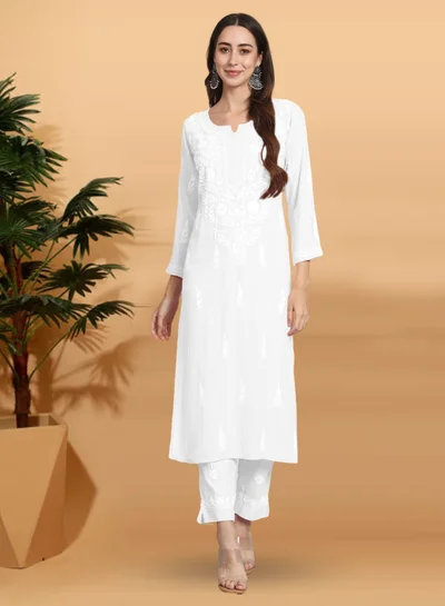 Alaya Women Hand Embroidered Chikankari Cotton kurta set-AL3451KS