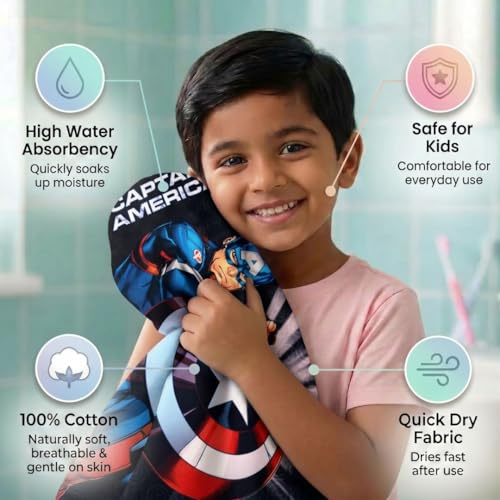 Athom Living Marvel Captain America & Avengers Kids Bath Towel Set of 2 | 60x120cm | 350 GSM Soft & Absorbent Cotton | Multicolor Fun Design for Boys & Girls | Quick Dry, Durable & Skin-Friendly - Image 5