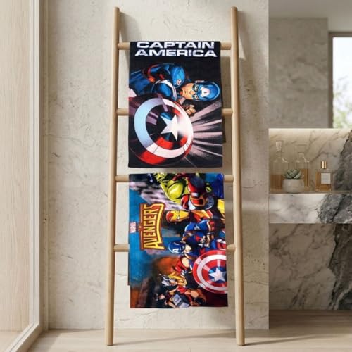 Athom Living Marvel Captain America & Avengers Kids Bath Towel Set of 2 | 60x120cm | 350 GSM Soft & Absorbent Cotton | Multicolor Fun Design for Boys & Girls | Quick Dry, Durable & Skin-Friendly - Image 3